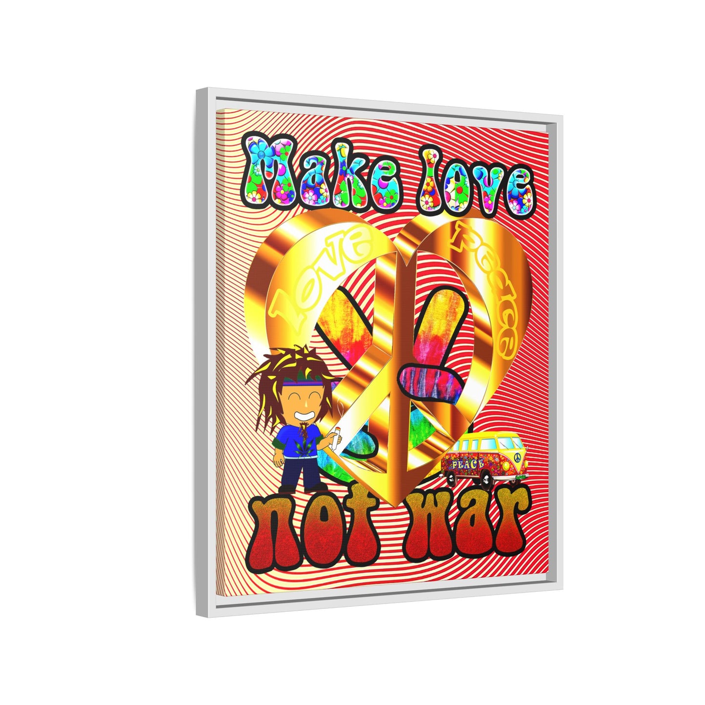 love peace - framed canvas art (yellow-orange wave)