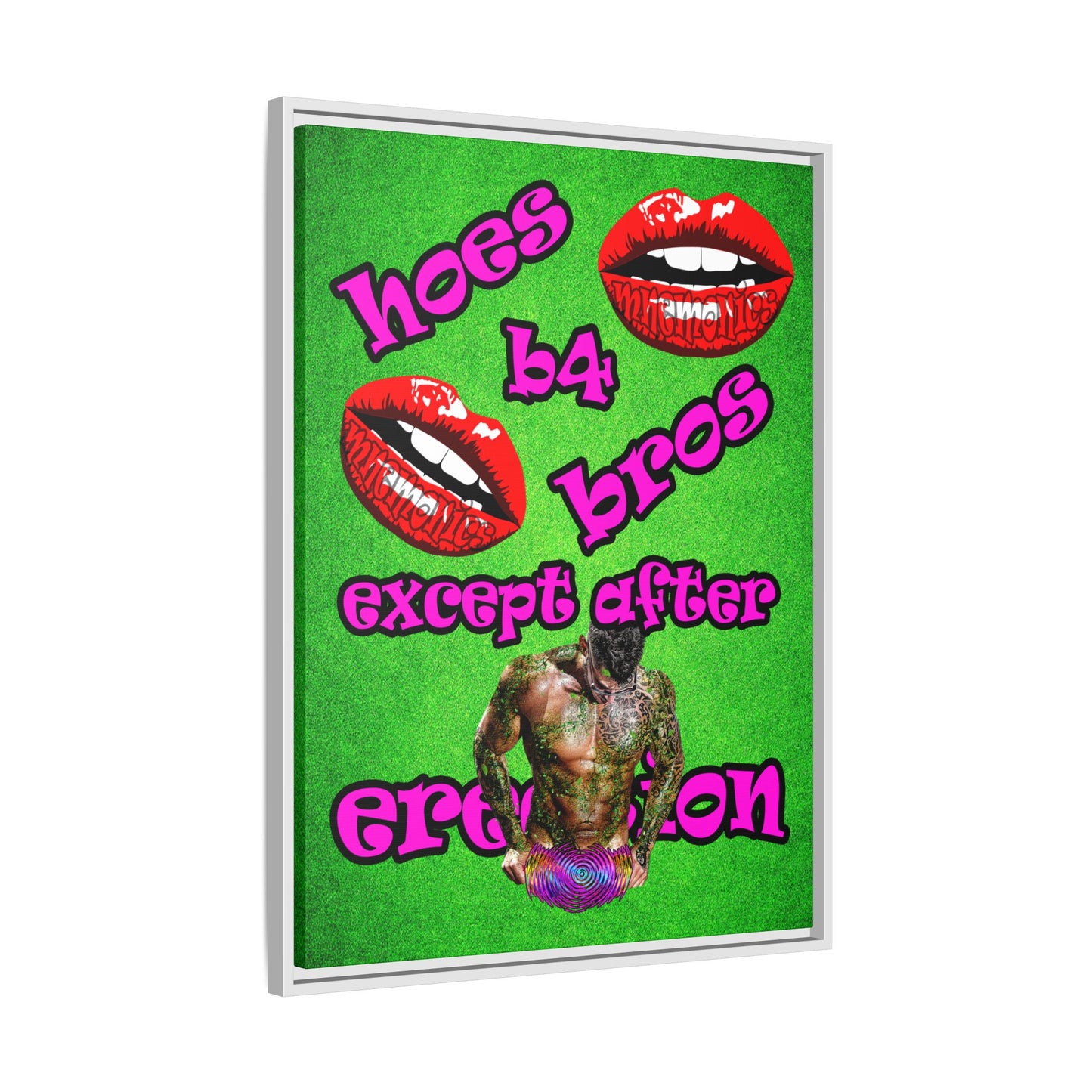 hoes b4 bros - framed canvas art (green turf)