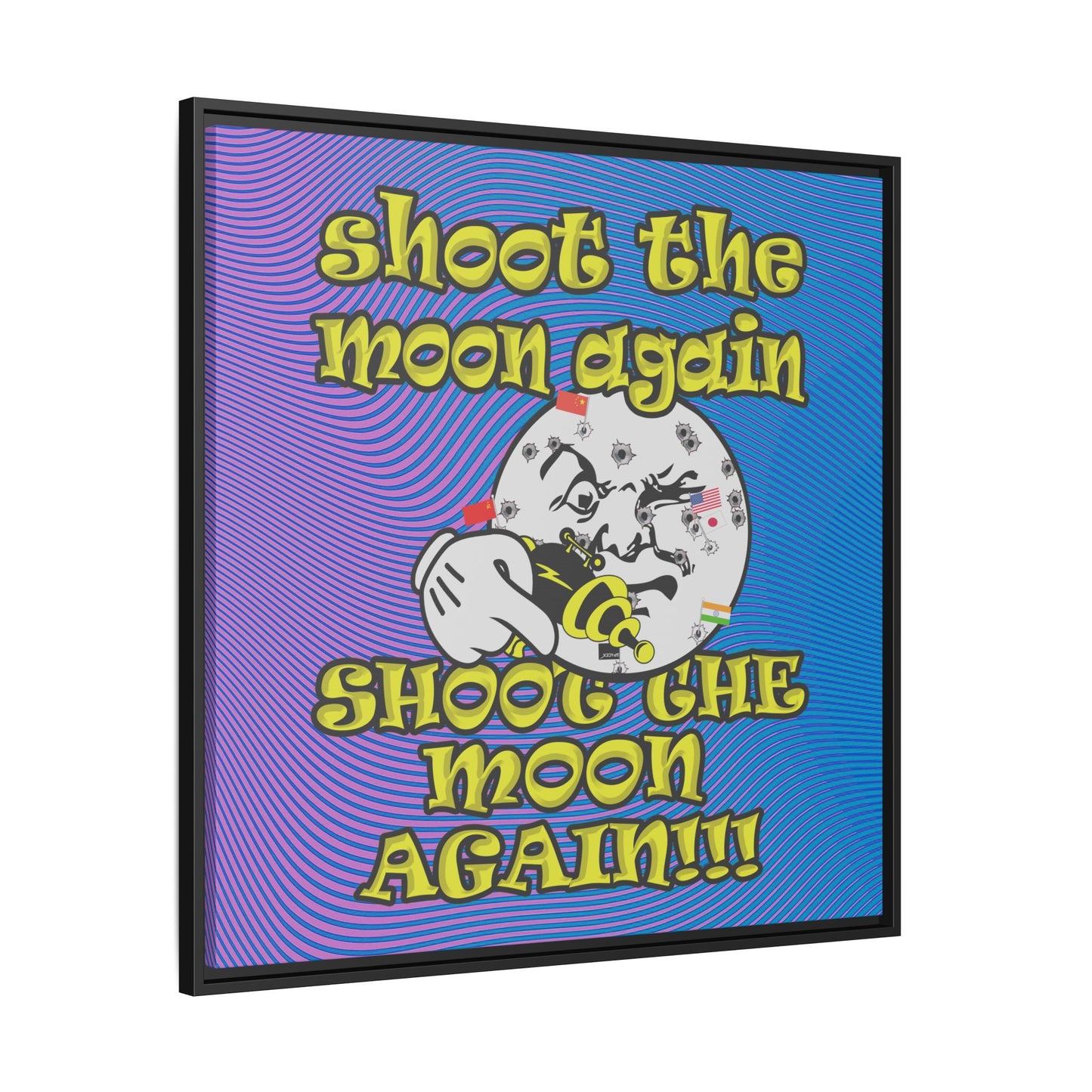 shoot the moon again - framed canvas art (light blue-purple wave)