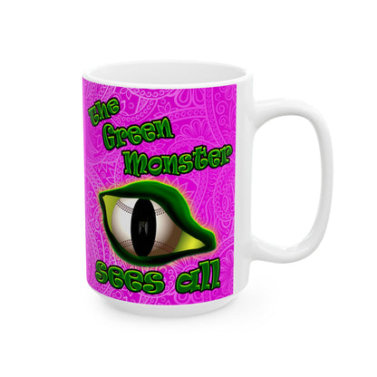 green monster - White Mug (pink swirl)