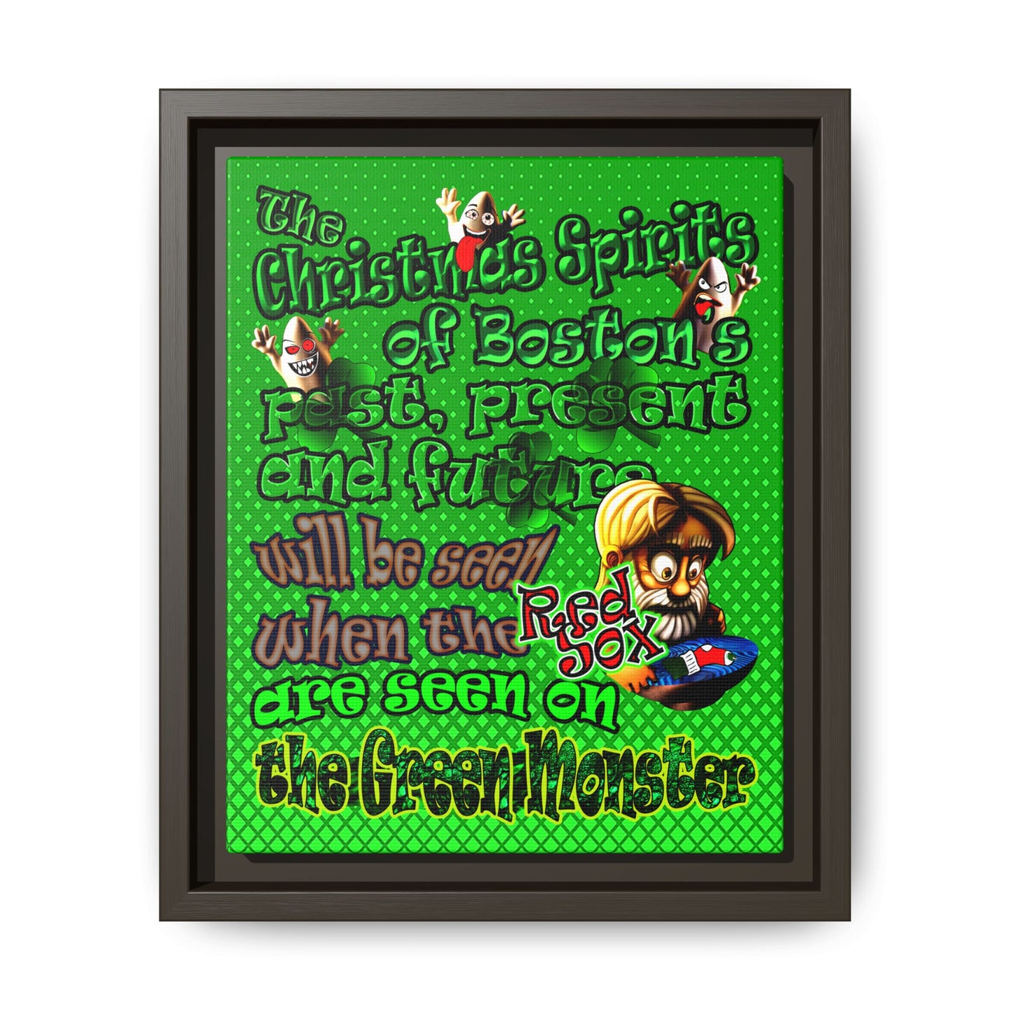christmas spirits of boston - framed canvas art (logo green)