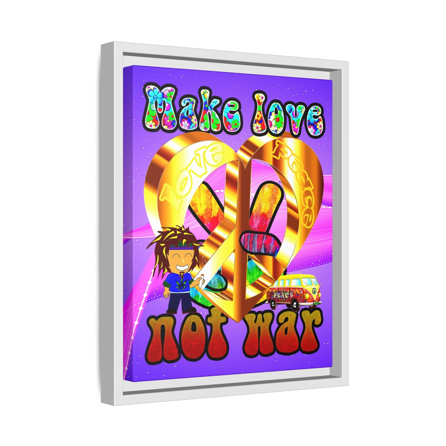 love peace - framed canvas art (purple-pink wave)