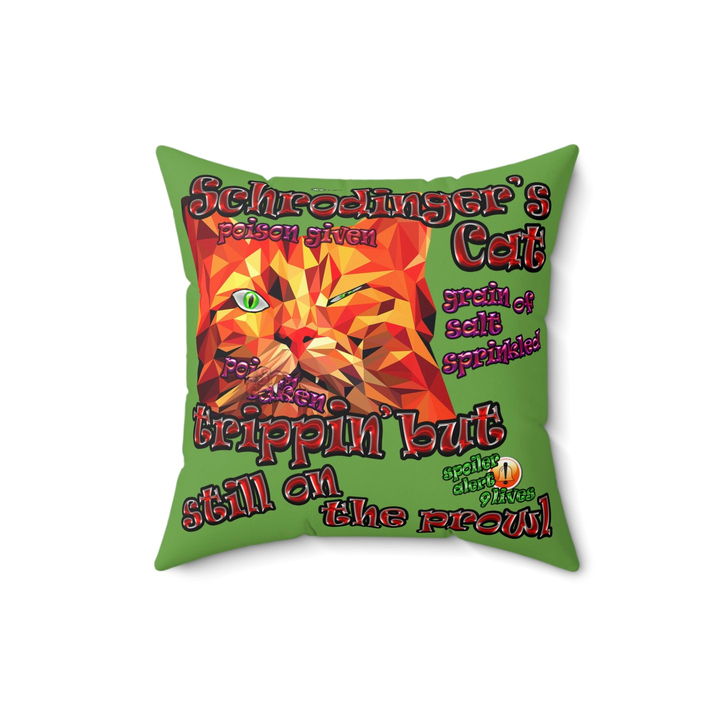 schrodinger's cat - Spun Polyester Square Pillow - (green)