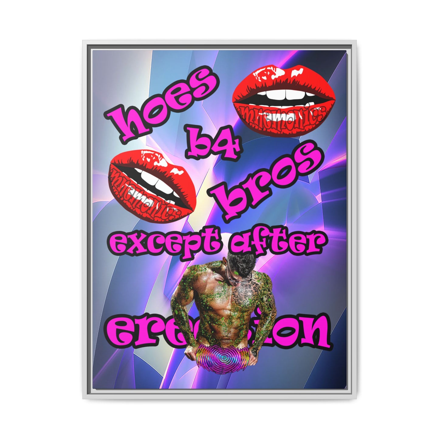 hoes b4 bros - framed canvas art (grey-pink wave)