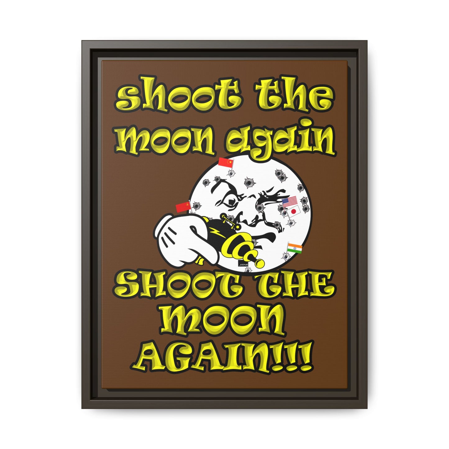 shoot the moon again - framed canvas art (brown)