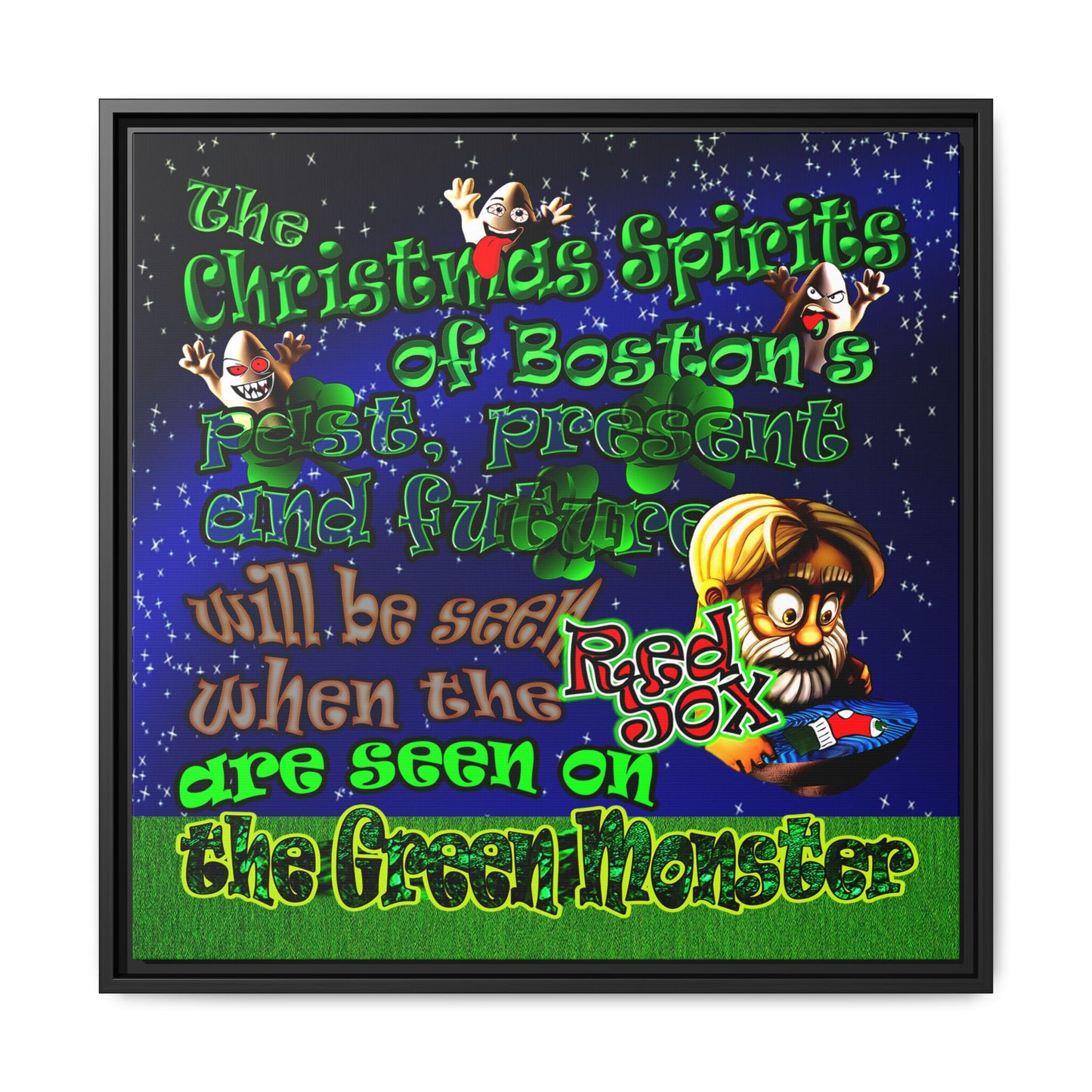 christmas spirits of boston - framed canvas art ('snoops' background)