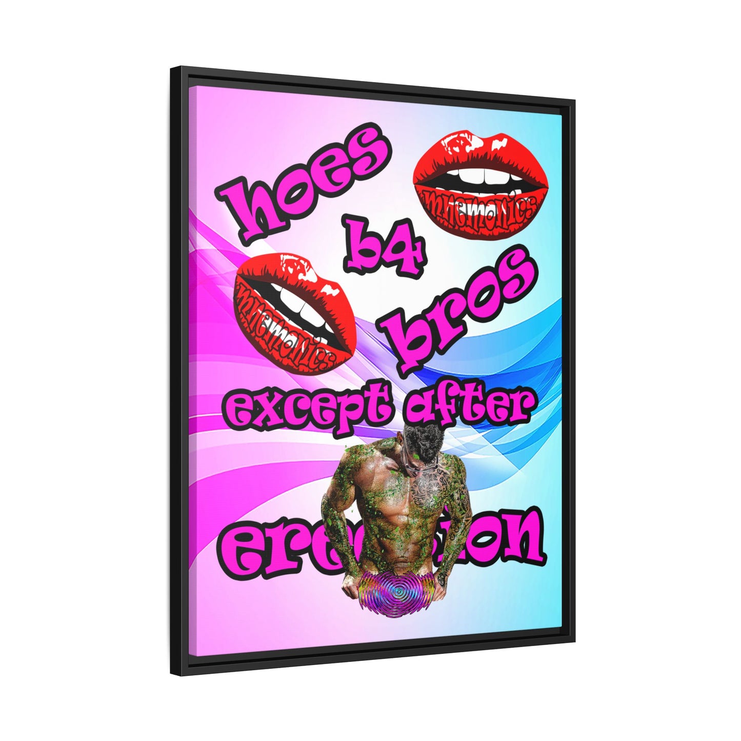 hoes b4 bros - framed canvas art (light blue-pink wave)