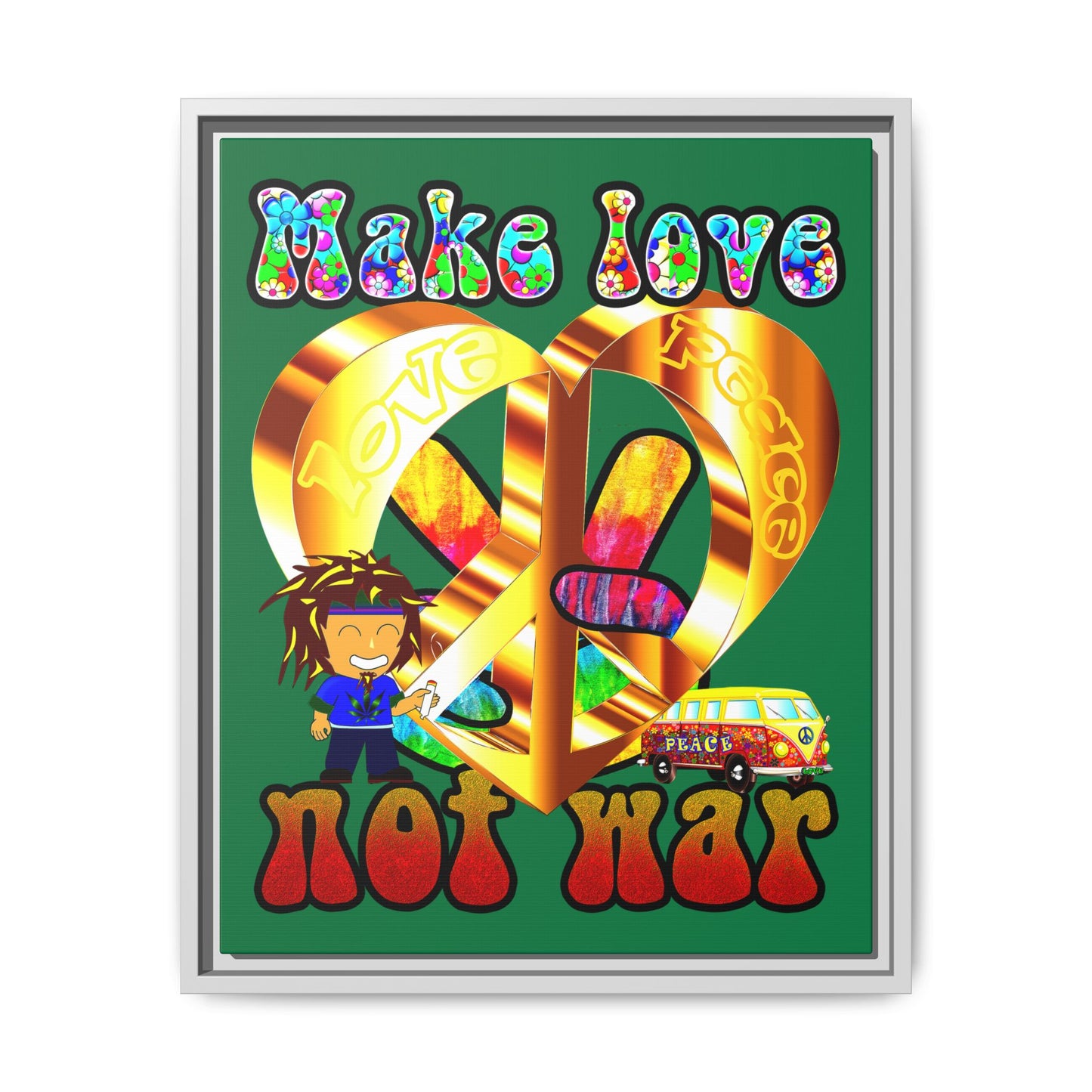 love peace - framed canvas art (dark green)