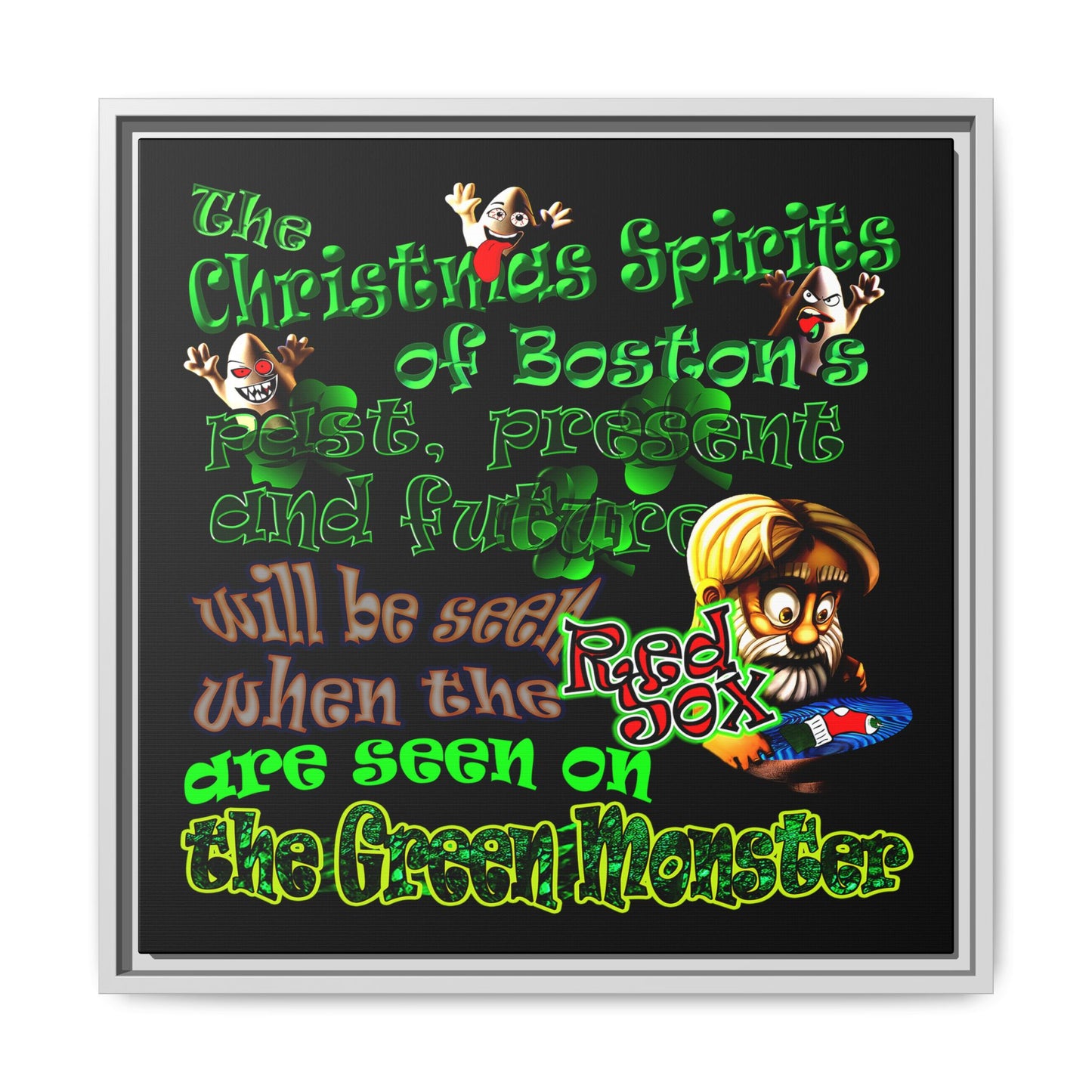 christmas spirits of boston - framed canvas art (black)