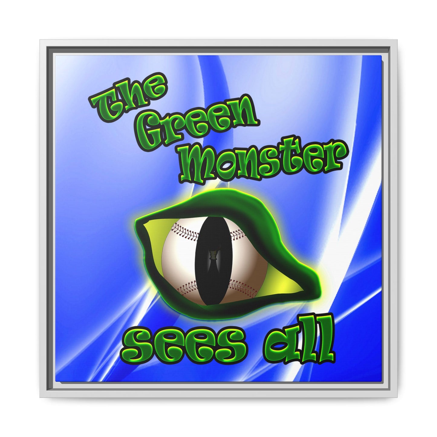 green monster - framed canvas art (blue-white wave)