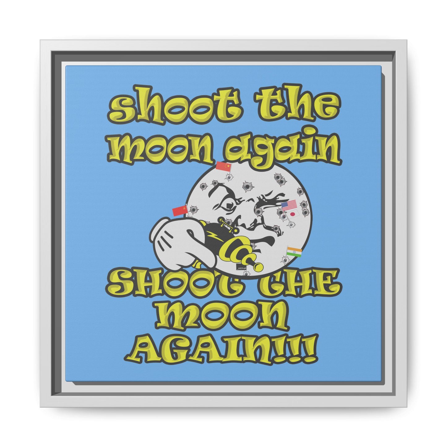shoot the moon again - framed canvas art (light blue)