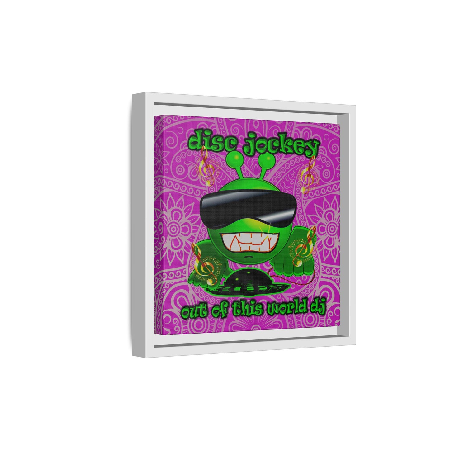 disc jockey - framed canvas art (pink swirl)