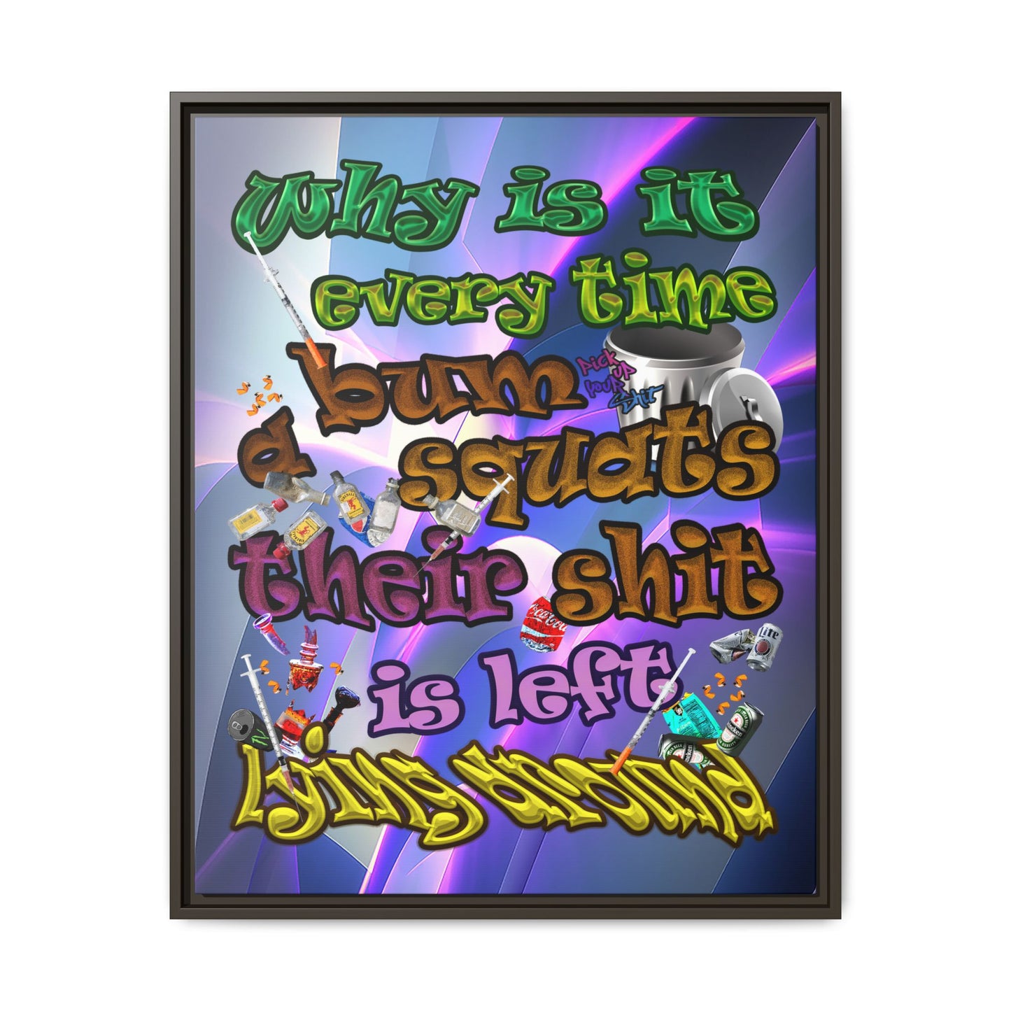 the bum's shit - framed canvas art (grey-pink wave)