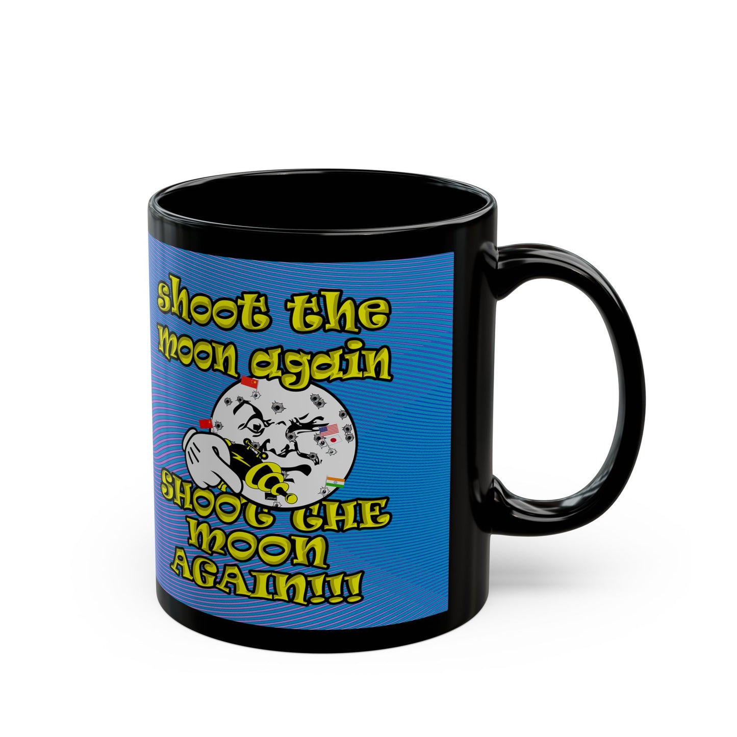 shoot the moon again - Black Mug (light blue-purple wave)