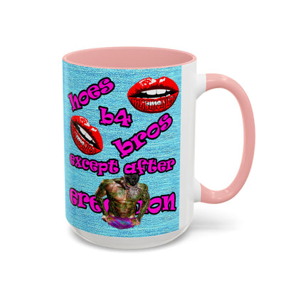 hoes b4 bros - Accent Mug (faded blue)