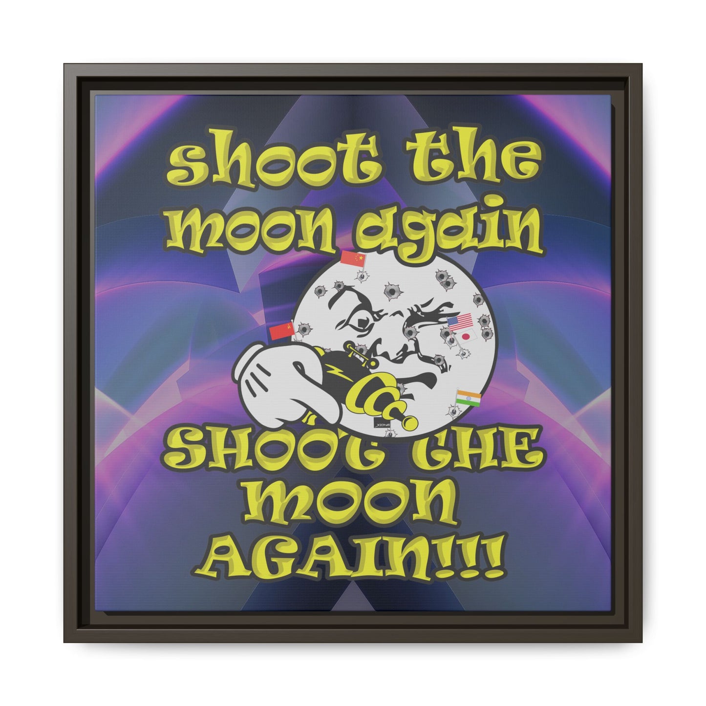 shoot the moon again - framed canvas art (grey-pink wave)