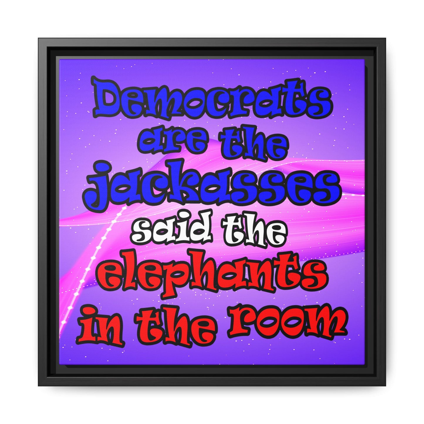 donkeys and elephants - framed canvas art (purple-pink wave)
