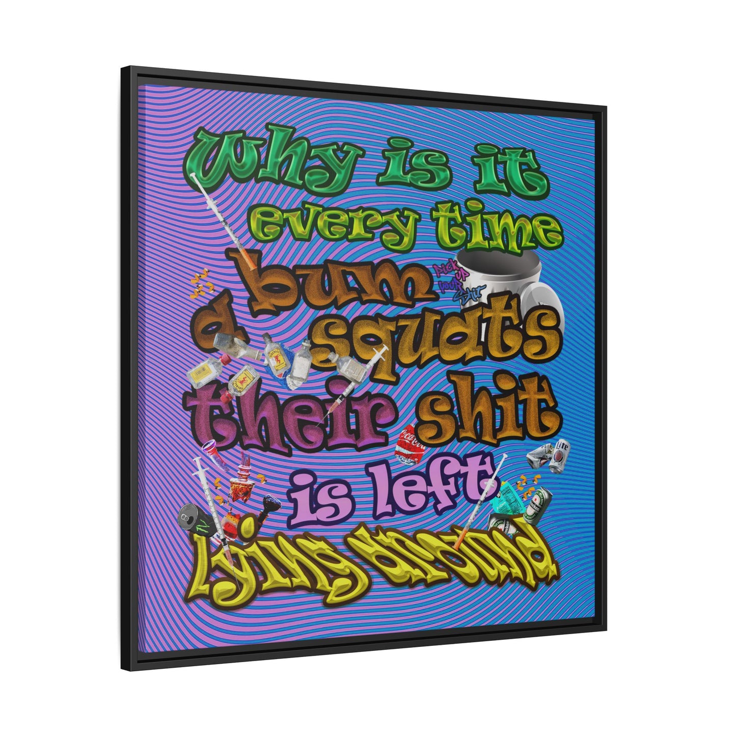 the bum's shit - framed canvas art (light blue-purple wave)
