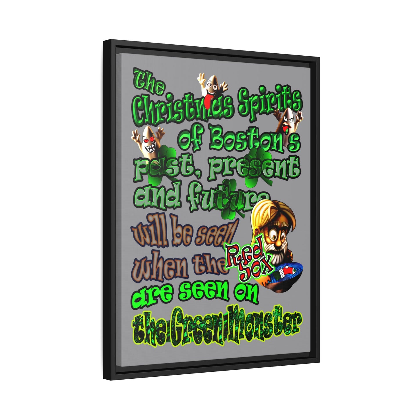 christmas spirits of boston - framed canvas art (grey)