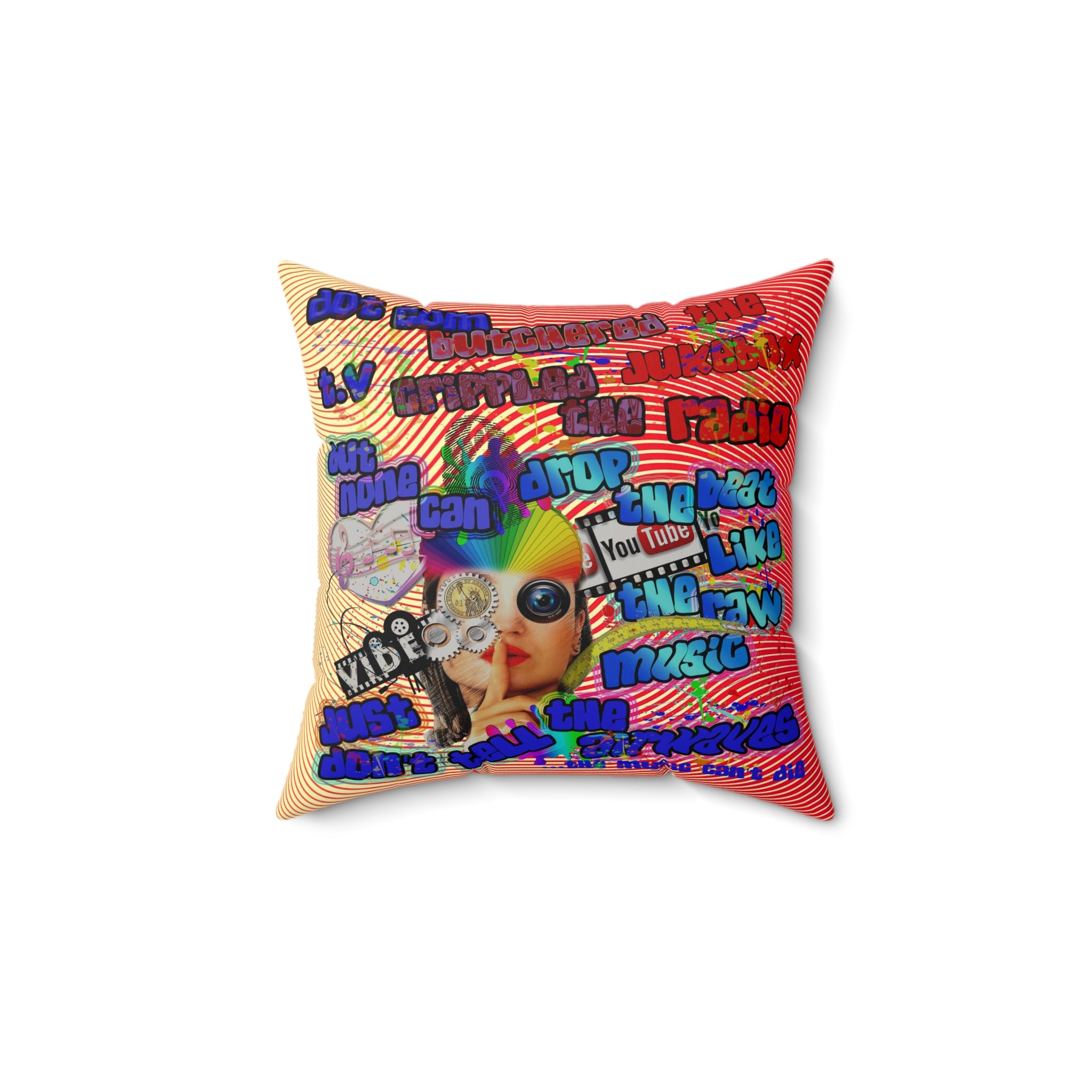 drop the beat - Faux Suede Square Pillow - (yellow-orange wave)