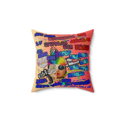 drop the beat - Faux Suede Square Pillow - (yellow-orange wave)