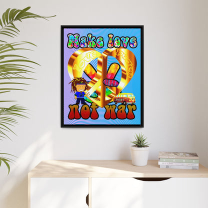 love peace - framed canvas art (light blue-purple wave)