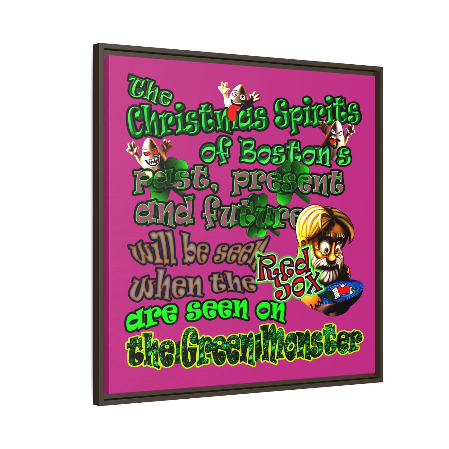 christmas spirits of boston - framed canvas art (pink)