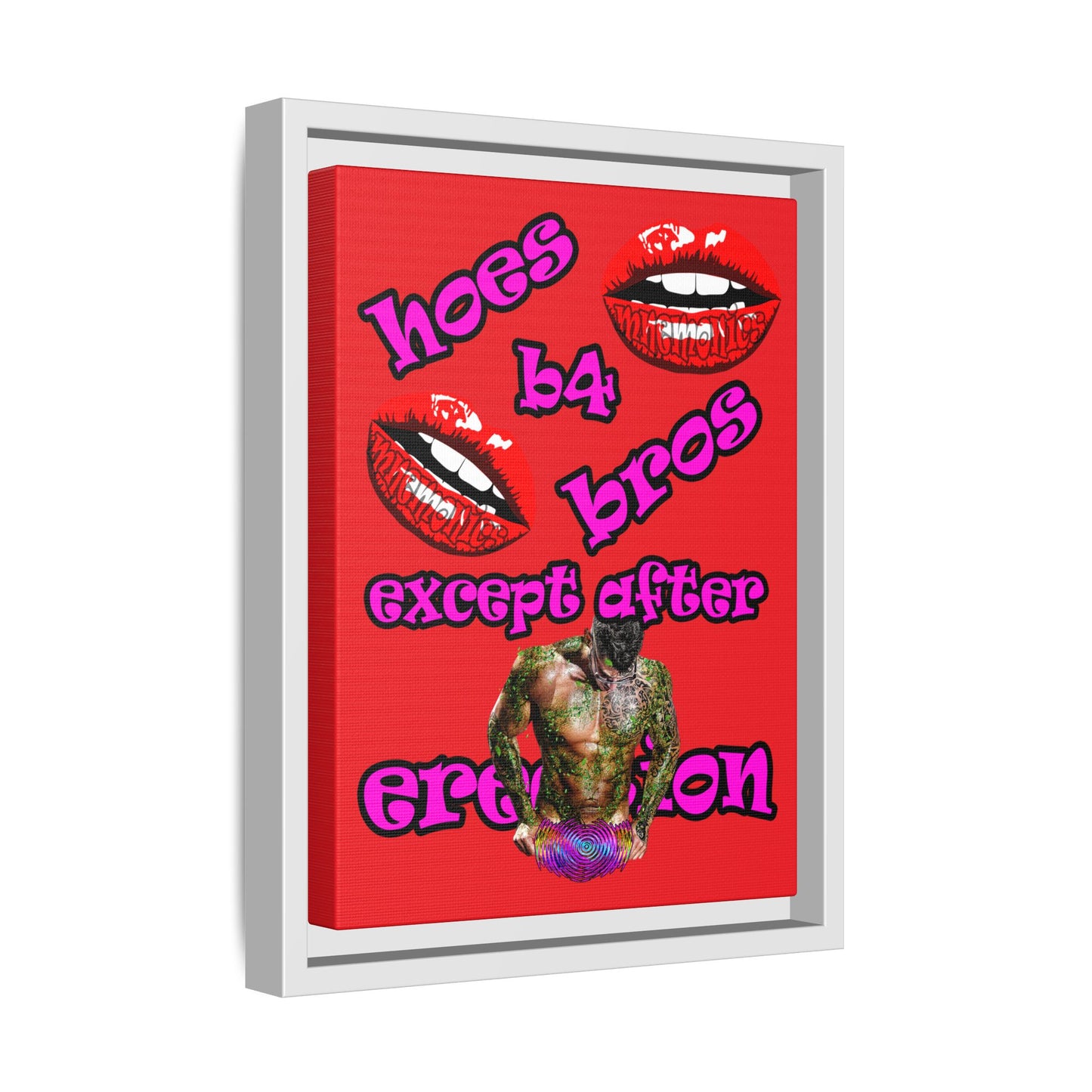 hoes b4 bros - framed canvas art (red)