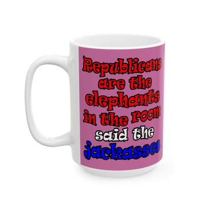 donkeys and elephants - White Mug (light pink)