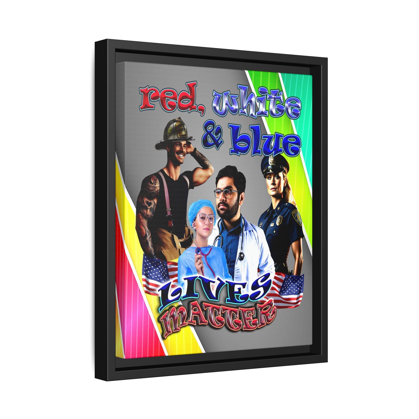 rw&b lives matter - framed canvas art (rainbow split)