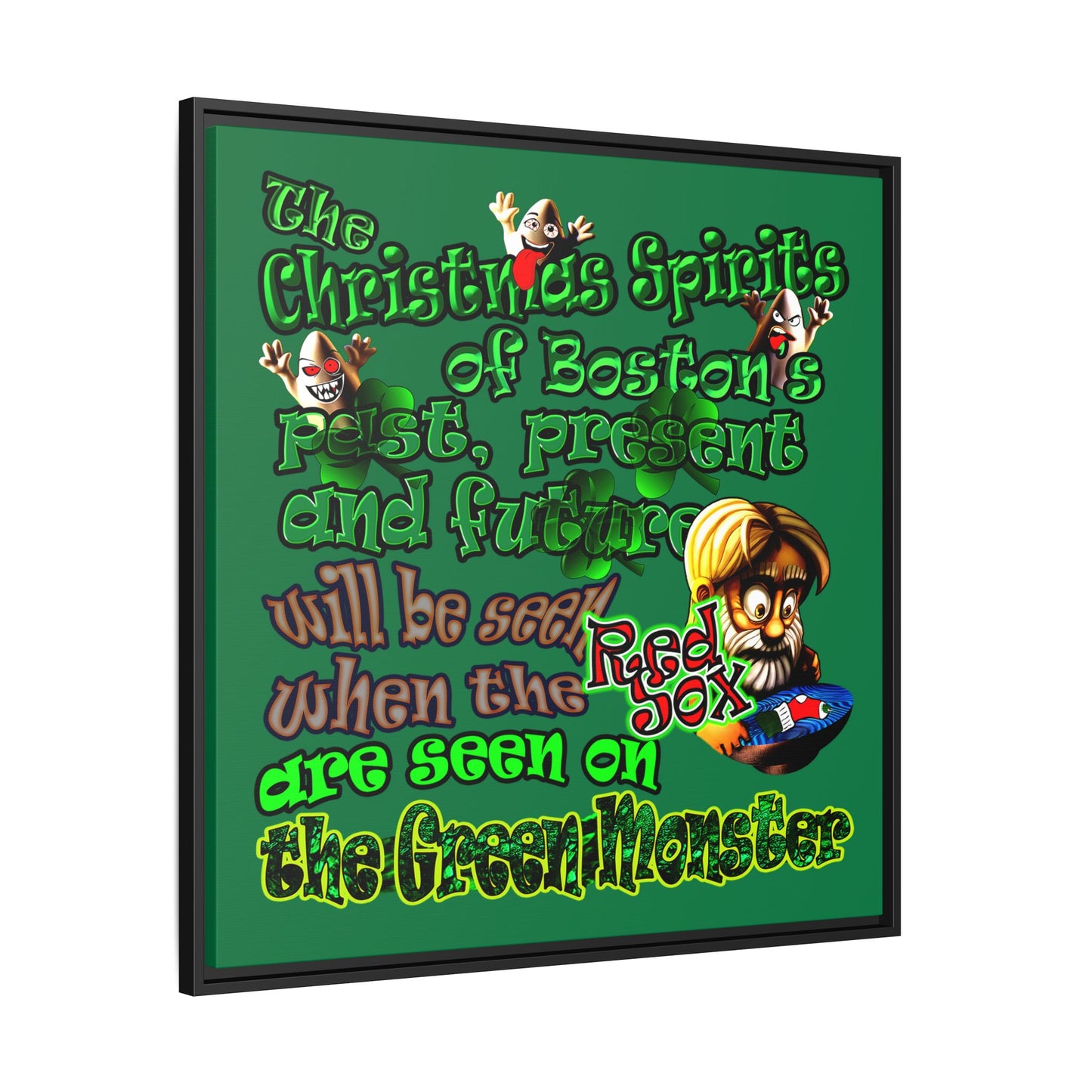 christmas spirits of boston - framed canvas art (dark green)