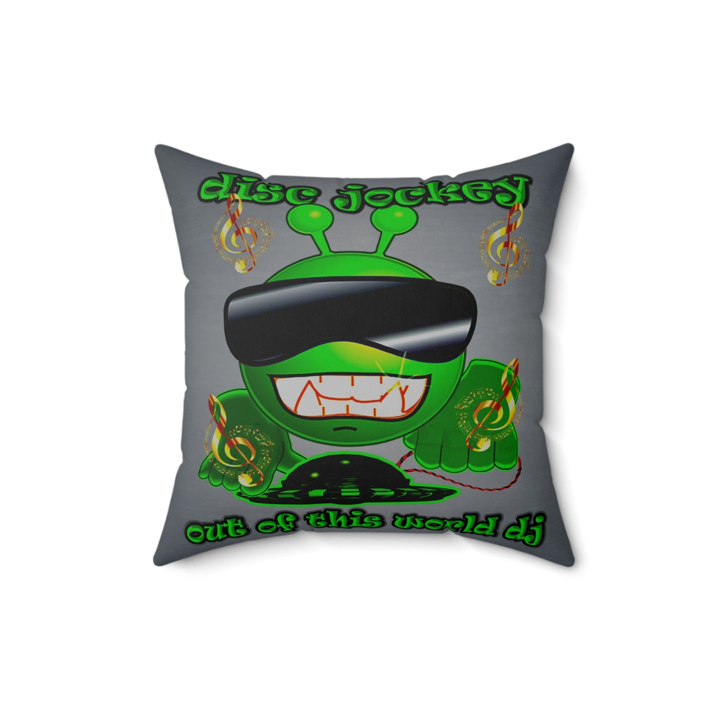 disc jockey - Spun Polyester Square Pillow - (grey-light grey)