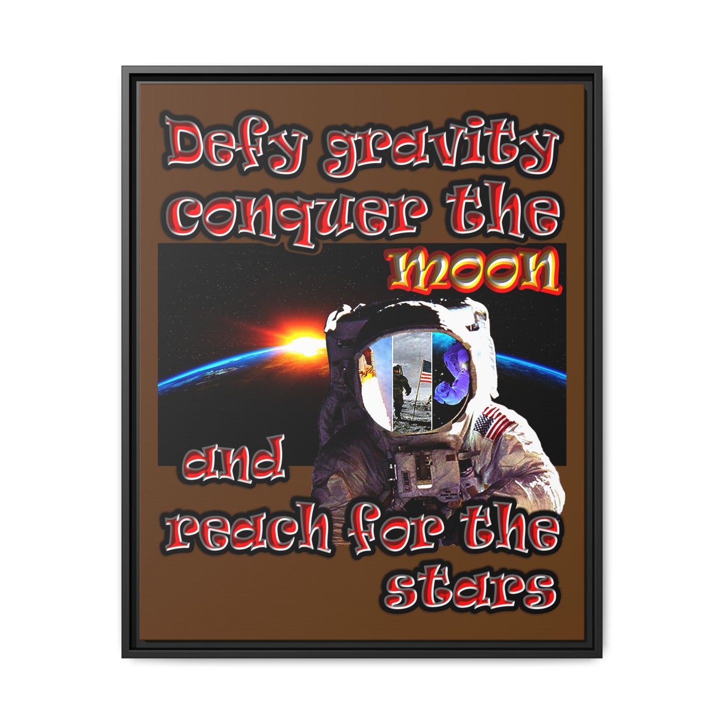 defy conquer reach - framed canvas art (brown)