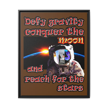 defy conquer reach - framed canvas art (brown)