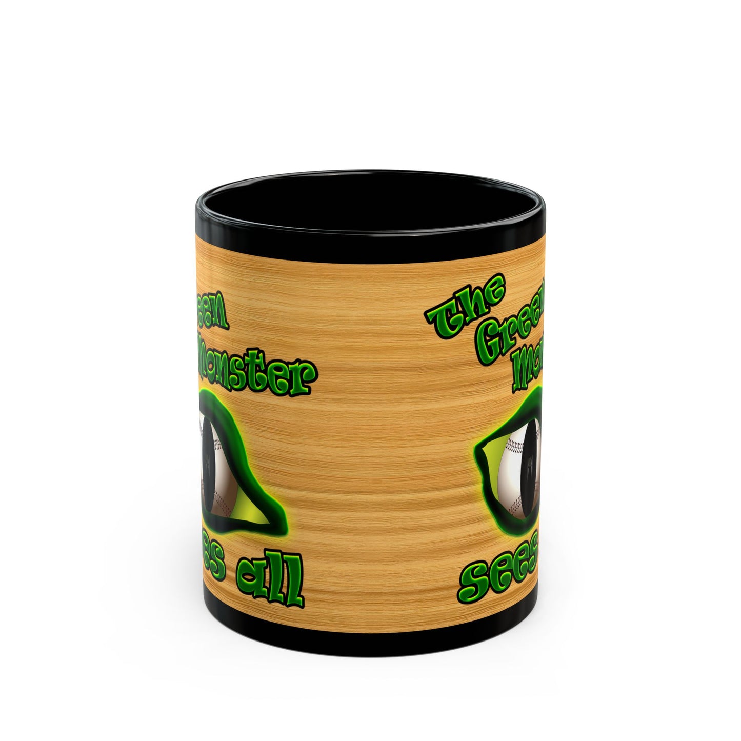 green monster - Black Mug (butterscotch wood finish)