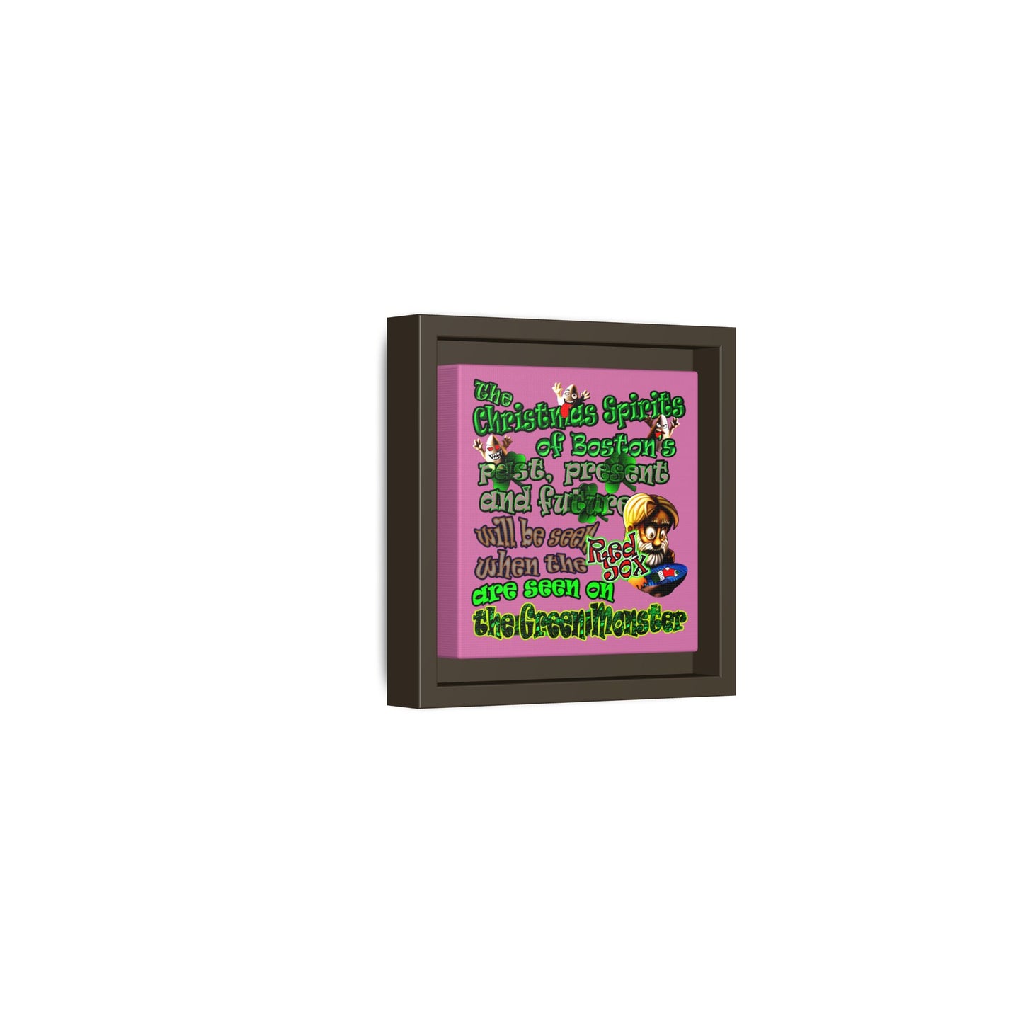 christmas spirits of boston - framed canvas art (light pink)