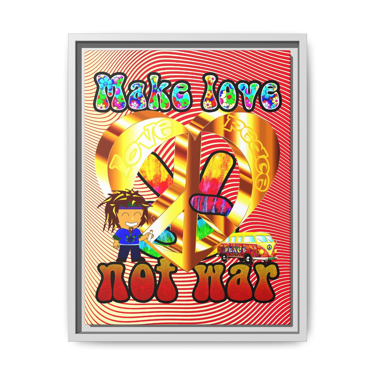love peace - framed canvas art (yellow-orange wave)