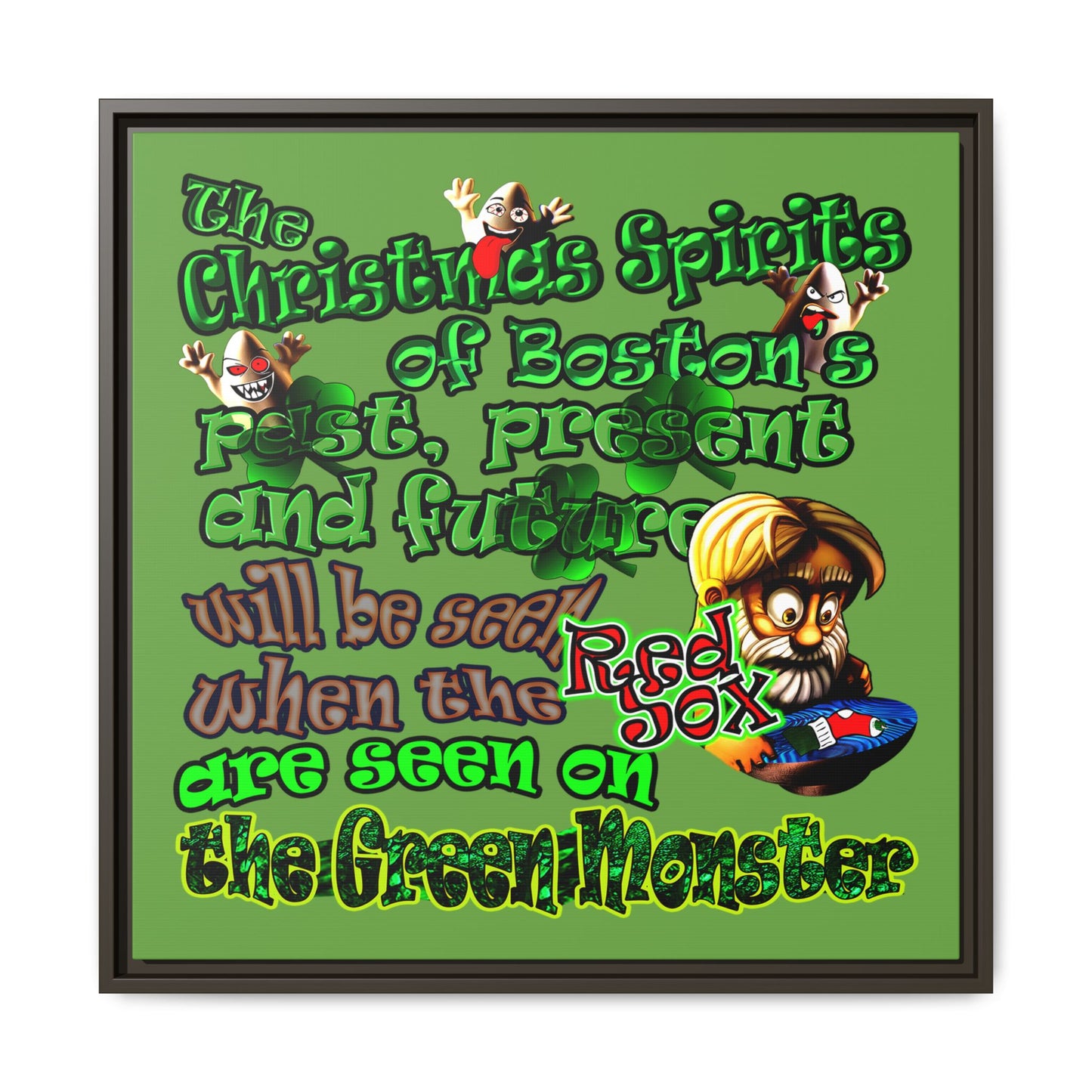 christmas spirits of boston - framed canvas art (green)