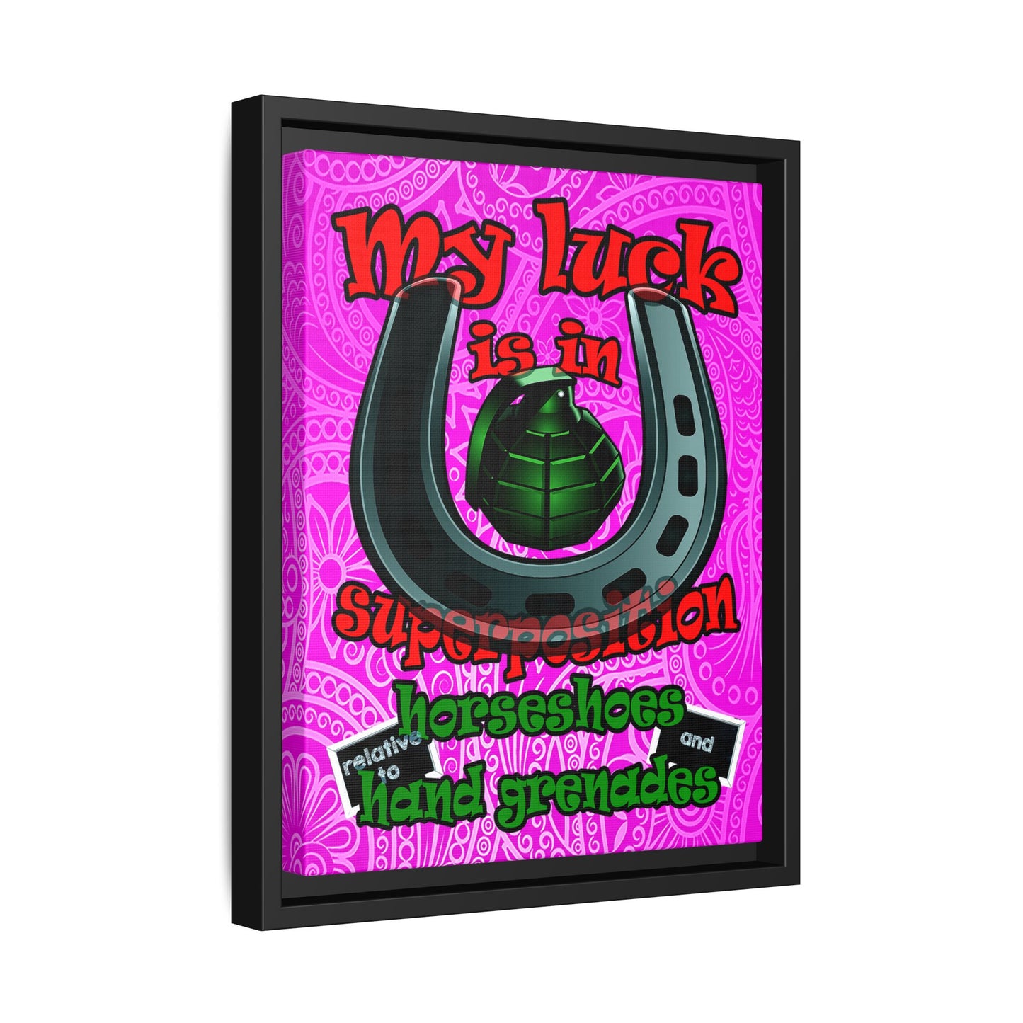 my luck - framed canvas art (pink swirl)