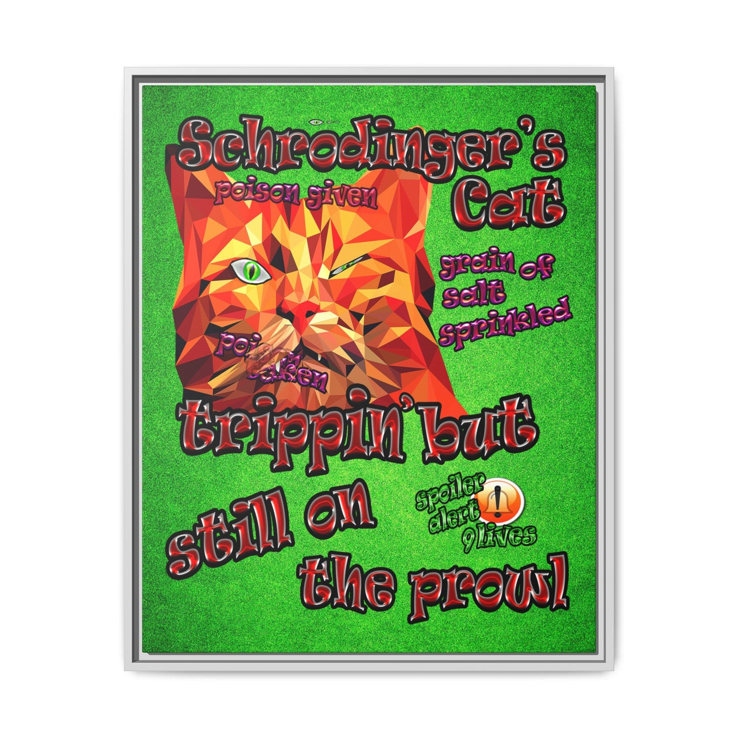 schrodinger's cat - framed canvas art (green turf)