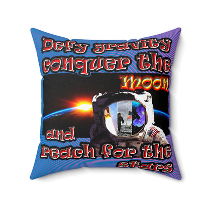 defy conquer reach - Spun Polyester Square Pillow - (light blue-purple wave)