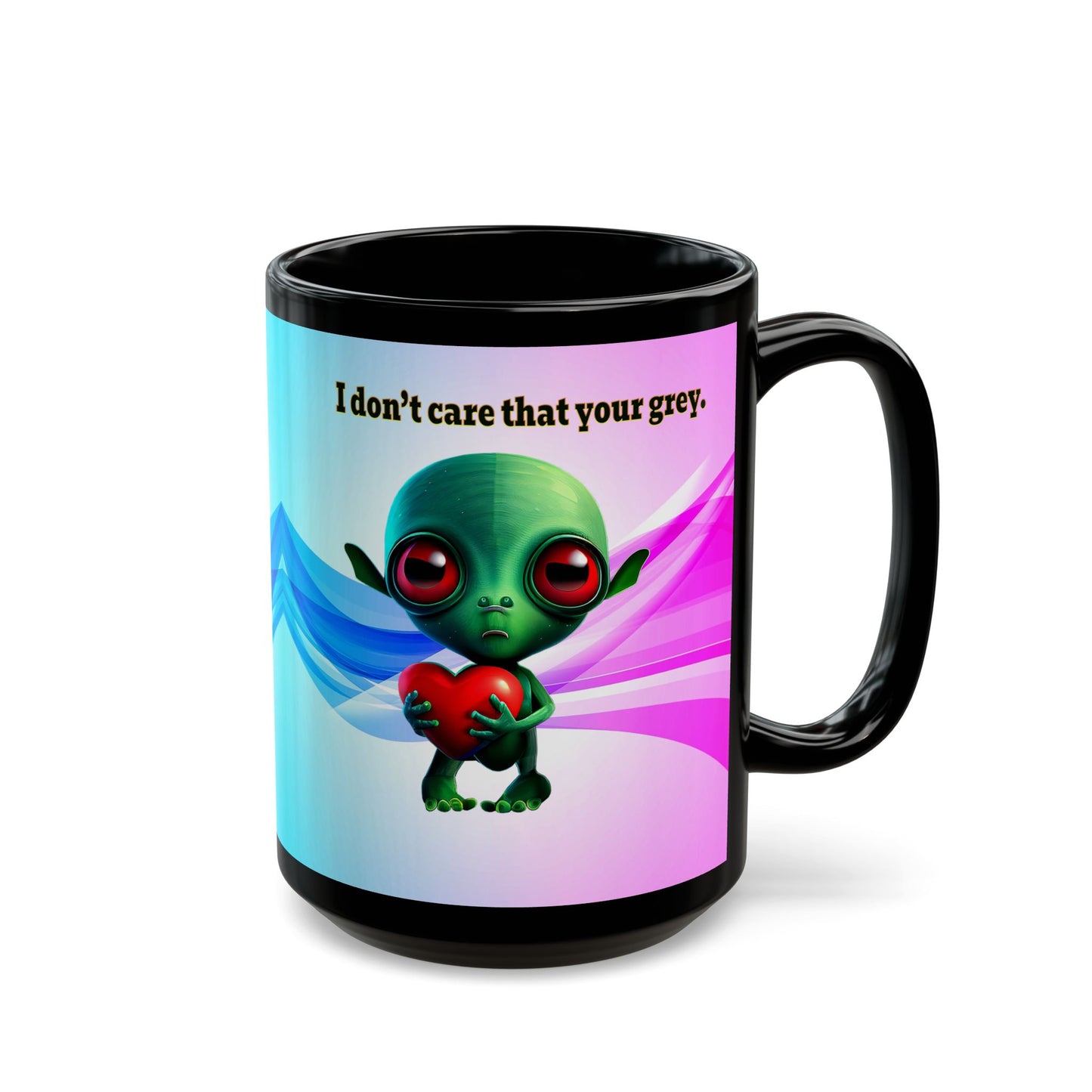I don't care that your grey - Black Mug (light blue-pink wave)