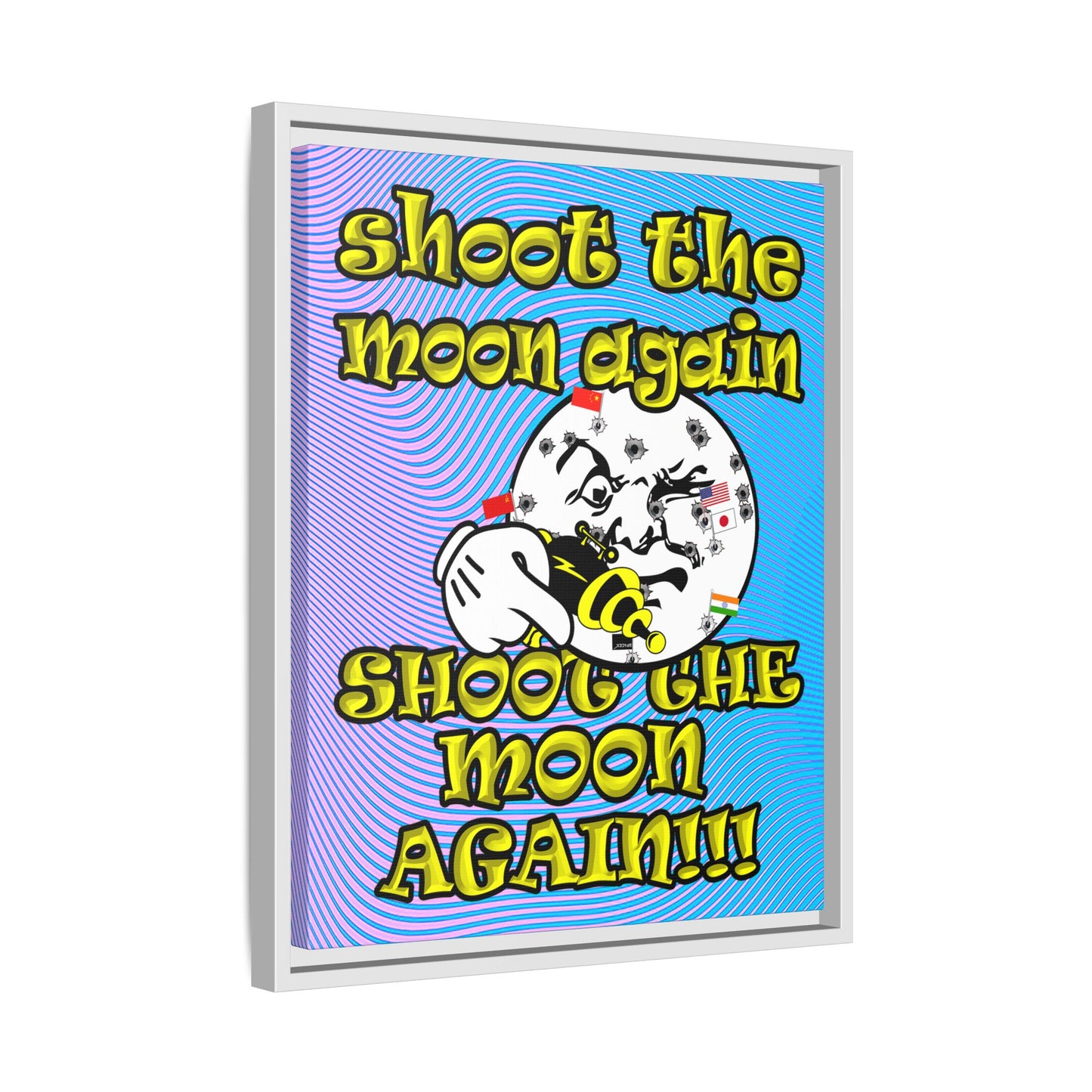 shoot the moon again - framed canvas art (light blue-purple wave)