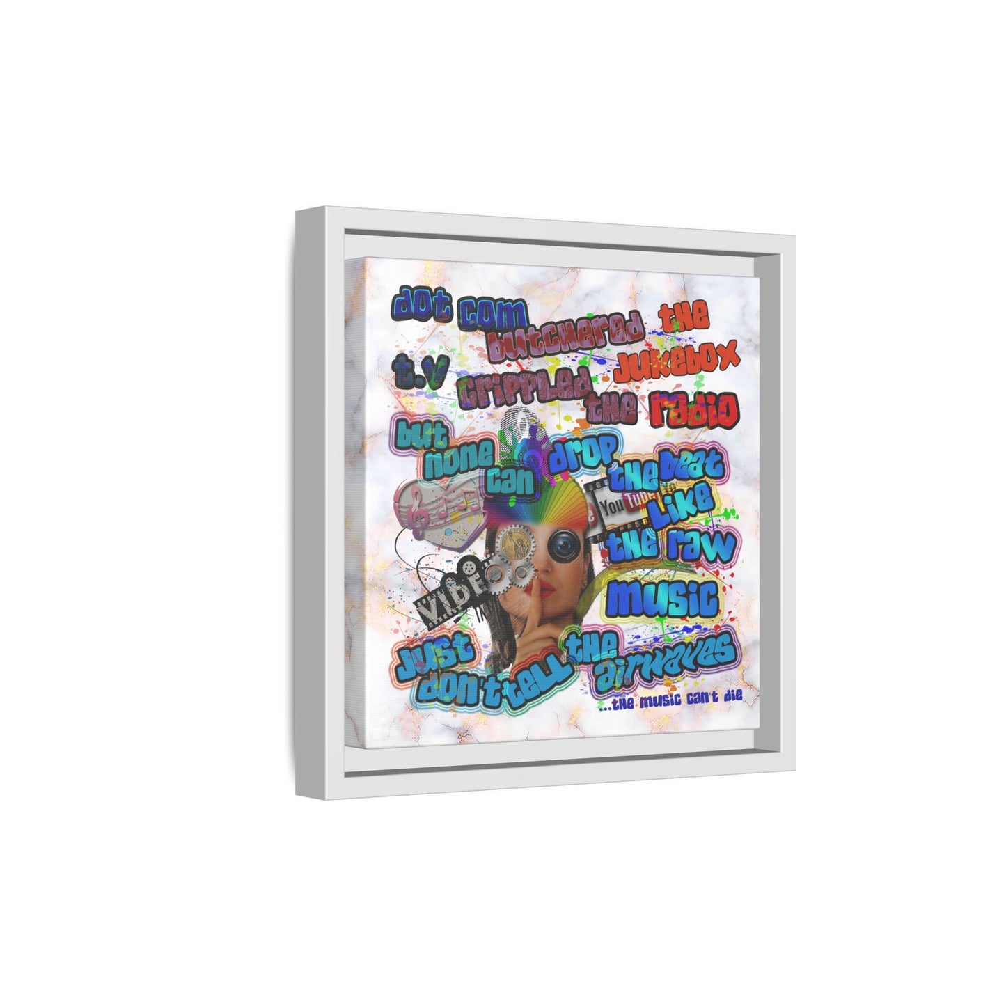 drop the beat - framed canvas art (white marble)