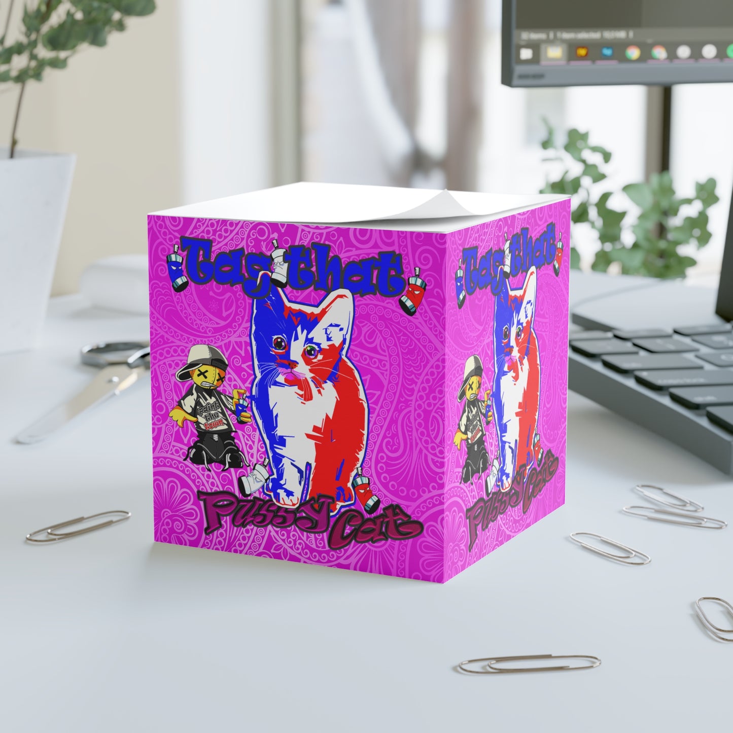 tag that - note cube (pink swirl)