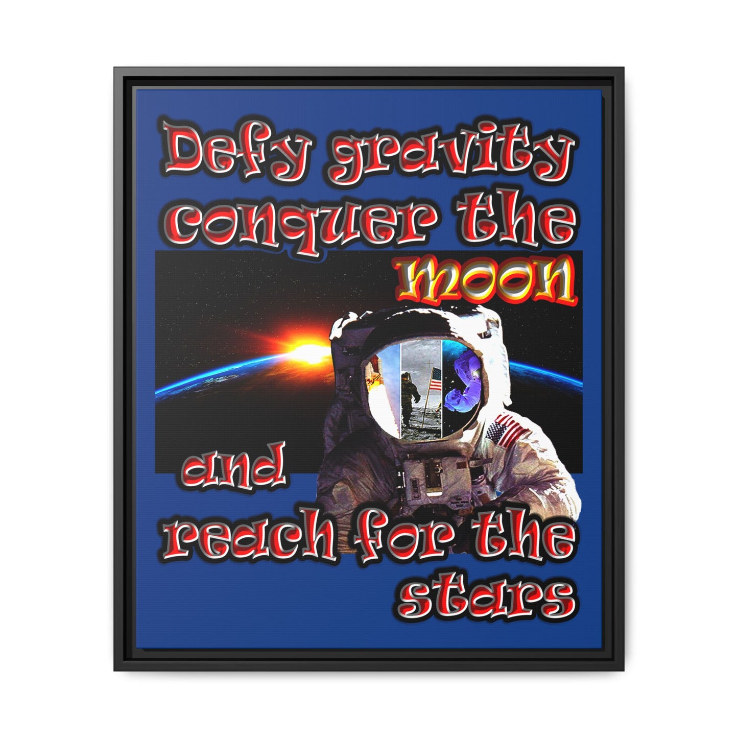 defy conquer reach - framed canvas art (dark blue)
