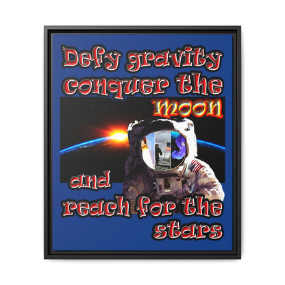 defy conquer reach - framed canvas art (dark blue)