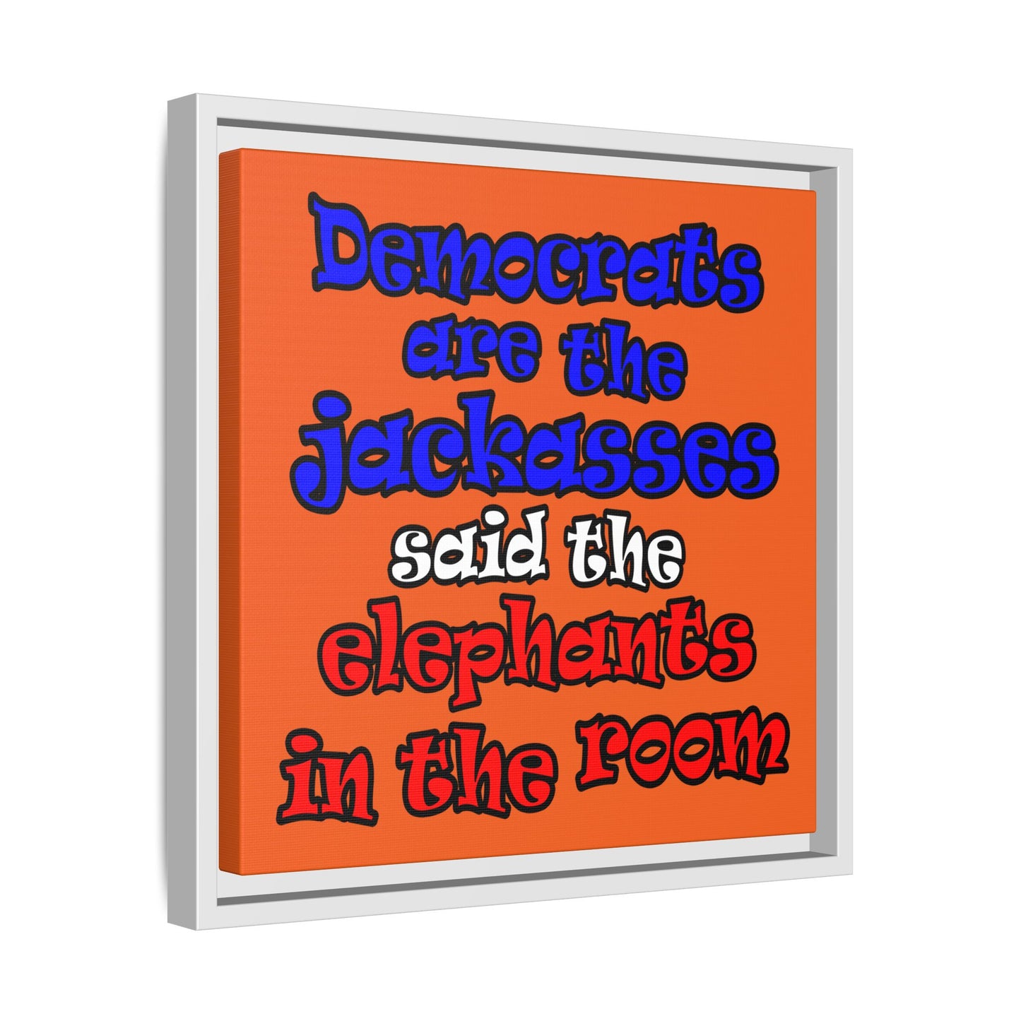 donkeys and elephants - framed canvas art (orange)