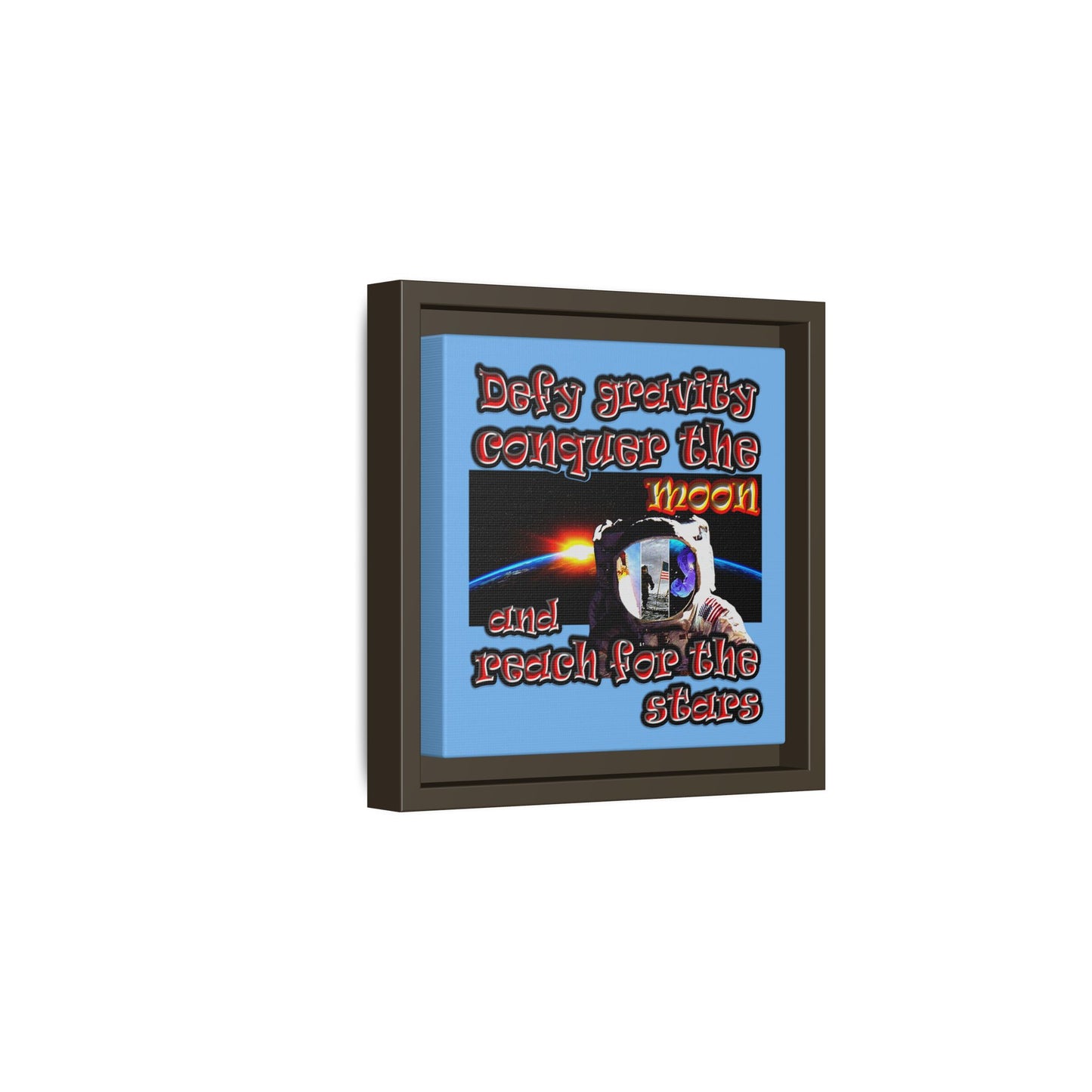defy conquer reach - framed canvas art (light blue)
