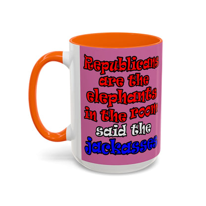 donkeys and elephants - Accent Mug (light pink)